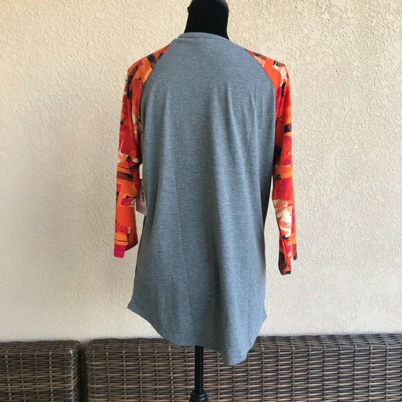 LuLaRoe Womens Top Size Large Randy Baseball Tee Orange Gray Navy Cream NEW - Picture 3 of 6